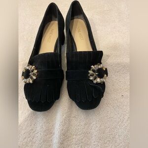 Nine West Black Suede Flats with Embellished Buckle 6-1/2